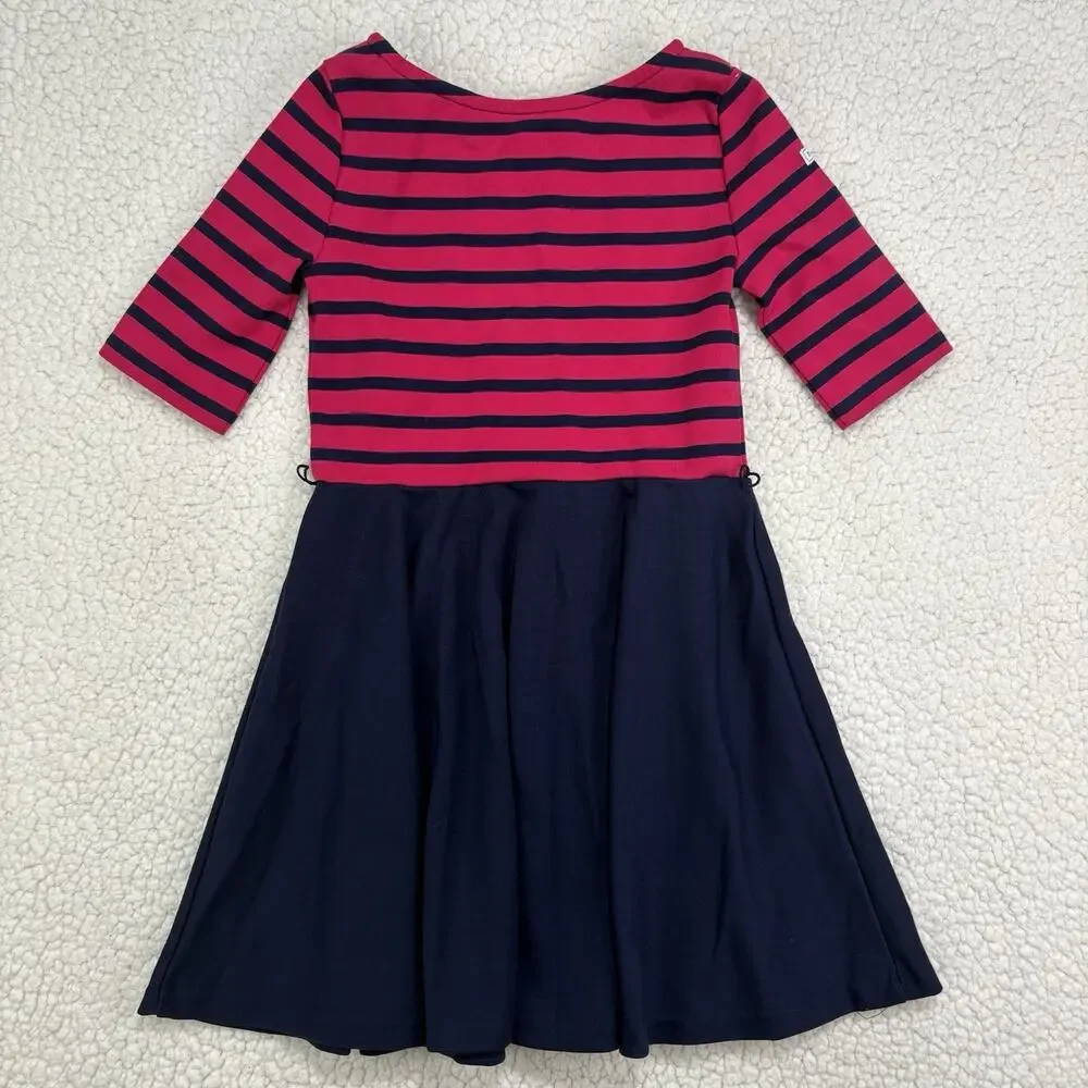 Polo‎ Ralph Lauren Striped Dress Girls Size 6 Pink Navy Fit & Flare Half Sleeve